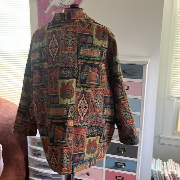 Bird elephant tapestry multicolored artsy lined boho paisley coat - Picture 8 of 17